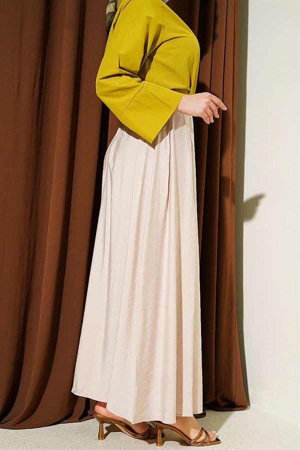 Pleated Flared Skirt with Waist Zipper - Stone