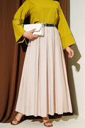 Pleated Flared Skirt with Waist Zipper - Stone