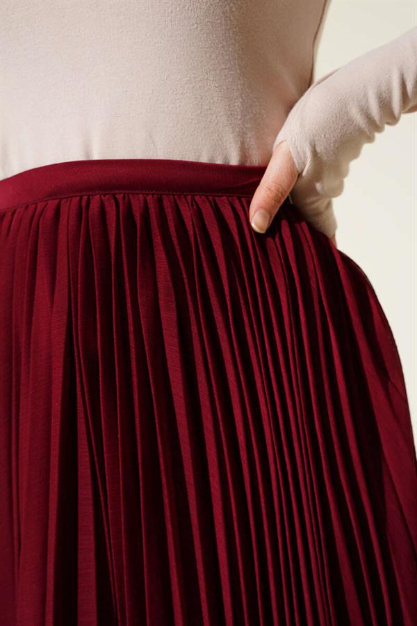 Waist Zippered Chiffon Pleated Skirt Burgundy