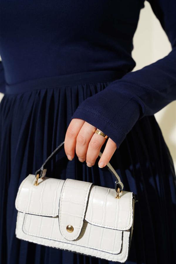 Waist Zippered Chiffon Pleated Skirt Navy Blue