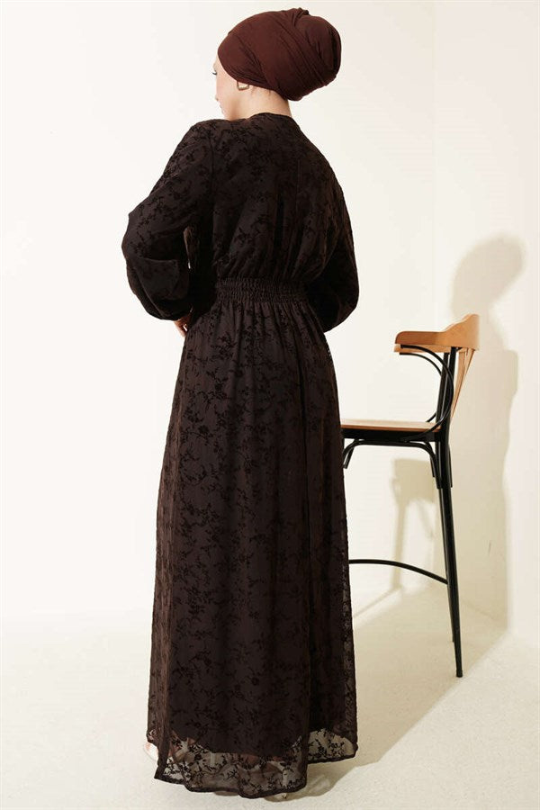 Waist-Gipeli Floral Tulle Dress in Coffee