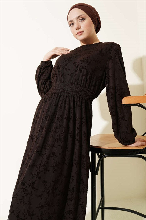 Waist-Gipeli Floral Tulle Dress in Coffee