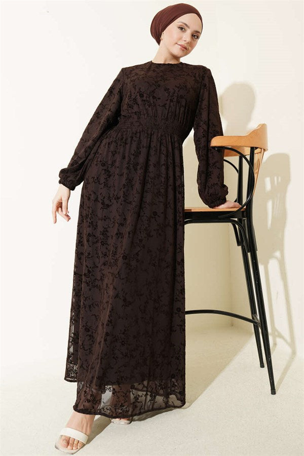 Waist-Gipeli Floral Tulle Dress in Coffee