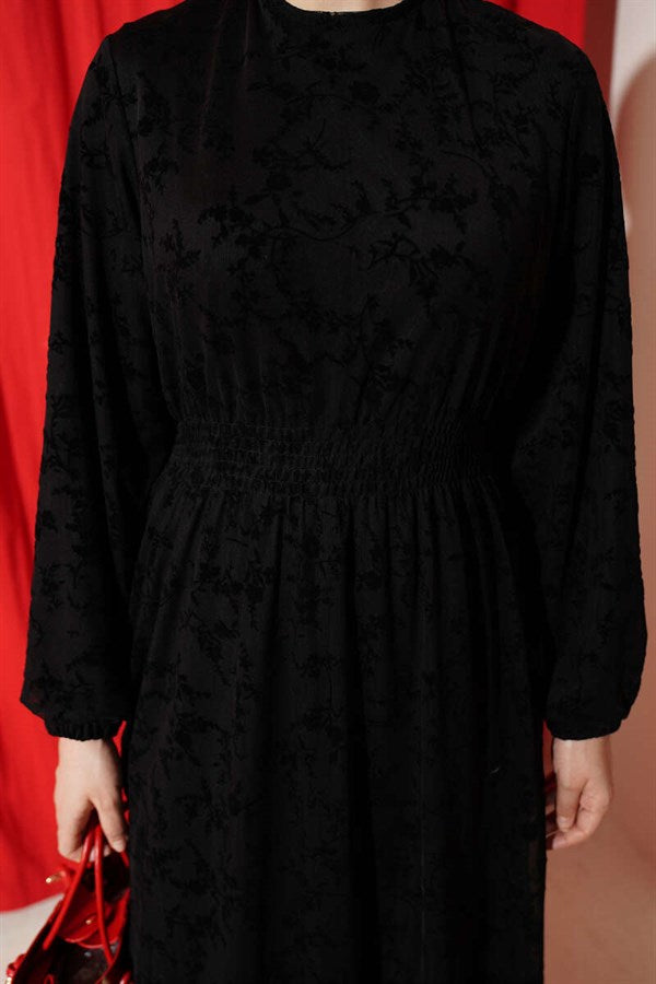 Black Floral Tulle Dress with Waistband