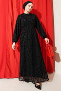 Black Floral Tulle Dress with Waistband