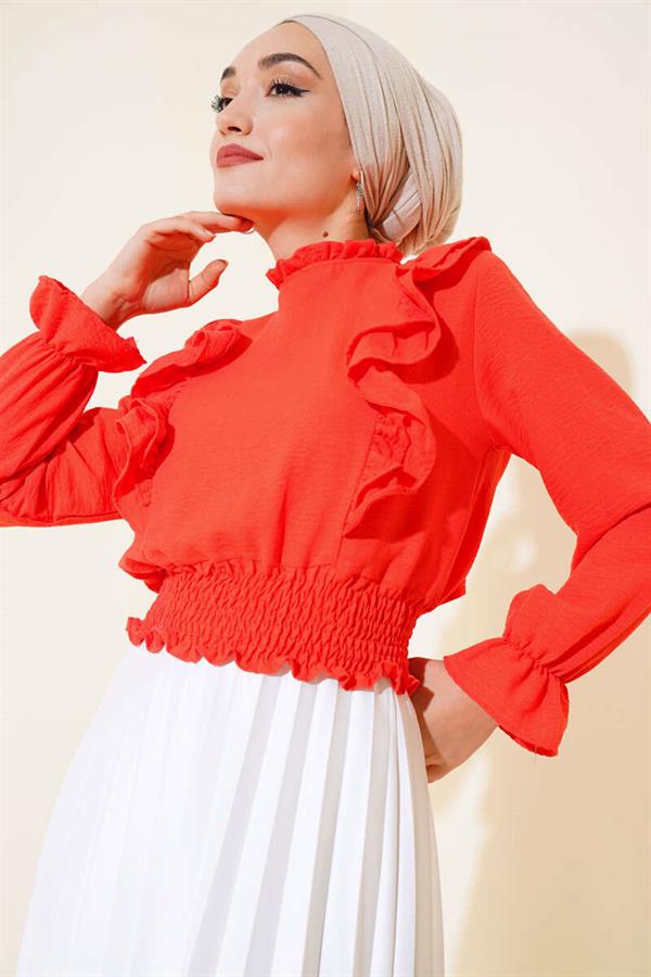 Waist Gipel Ruffle Blouse Alizarin