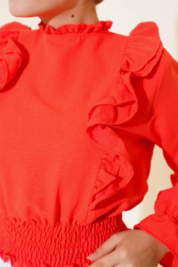 Waist Gipel Ruffle Blouse Alizarin