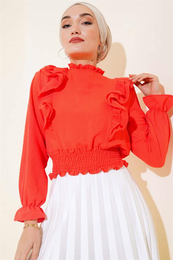Waist Gipel Ruffle Blouse Alizarin