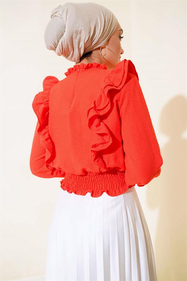 Waist Gipel Ruffle Blouse Alizarin