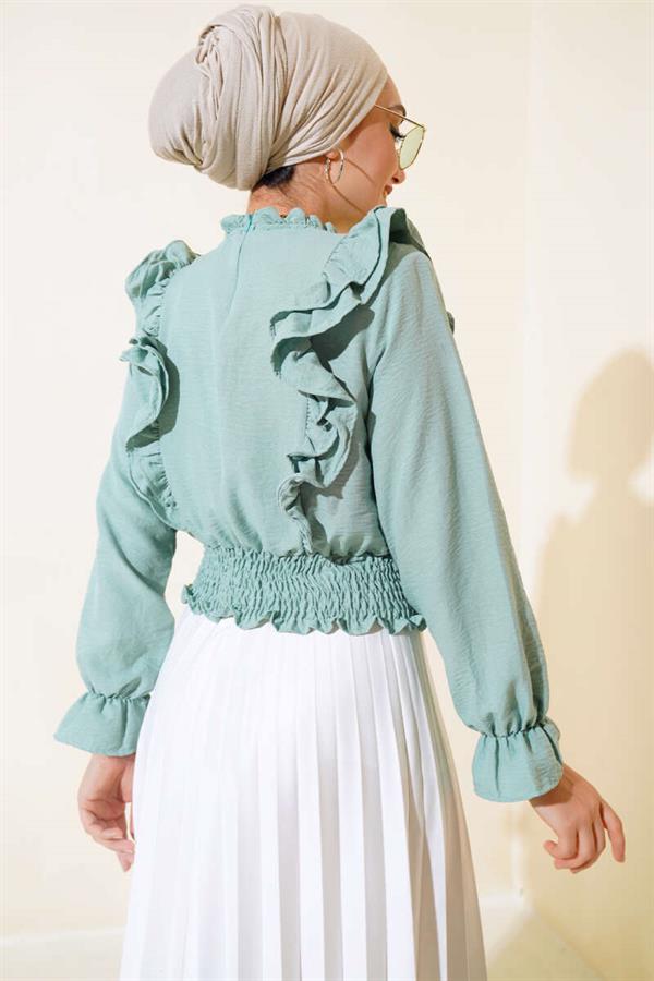 Waist Gipel Ruffle Blouse Almond Green
