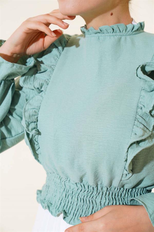 Waist Gipel Ruffle Blouse Almond Green