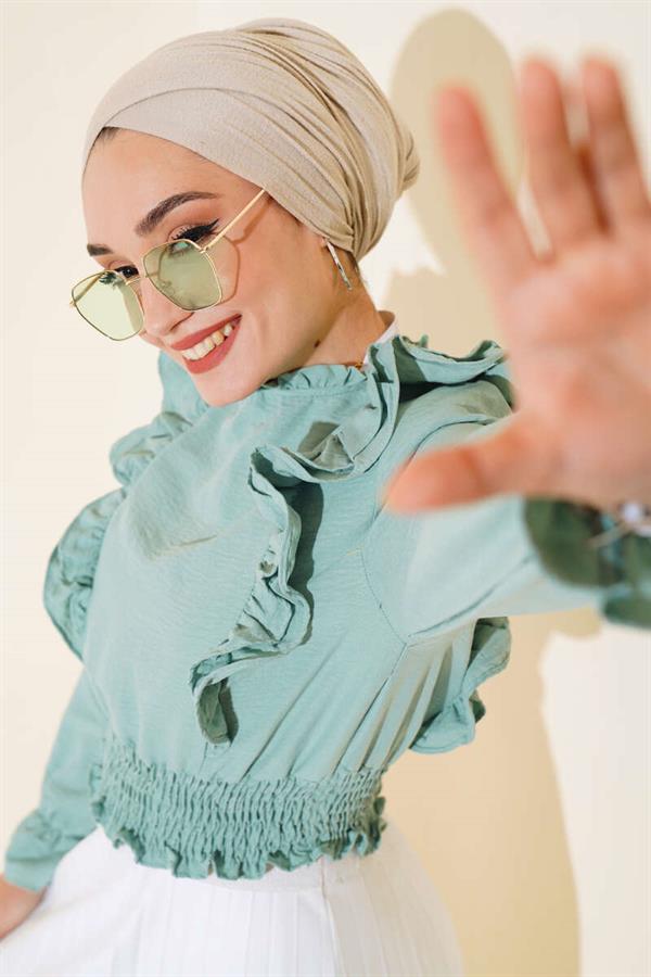 Waist Gipel Ruffle Blouse Almond Green
