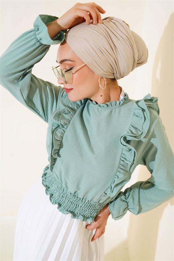 Waist Gipel Ruffle Blouse Almond Green