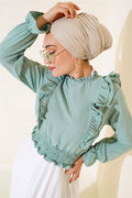 Waist Gipel Ruffle Blouse Almond Green