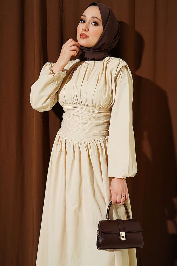 Waist-Gipeli Flared Dress Beige
