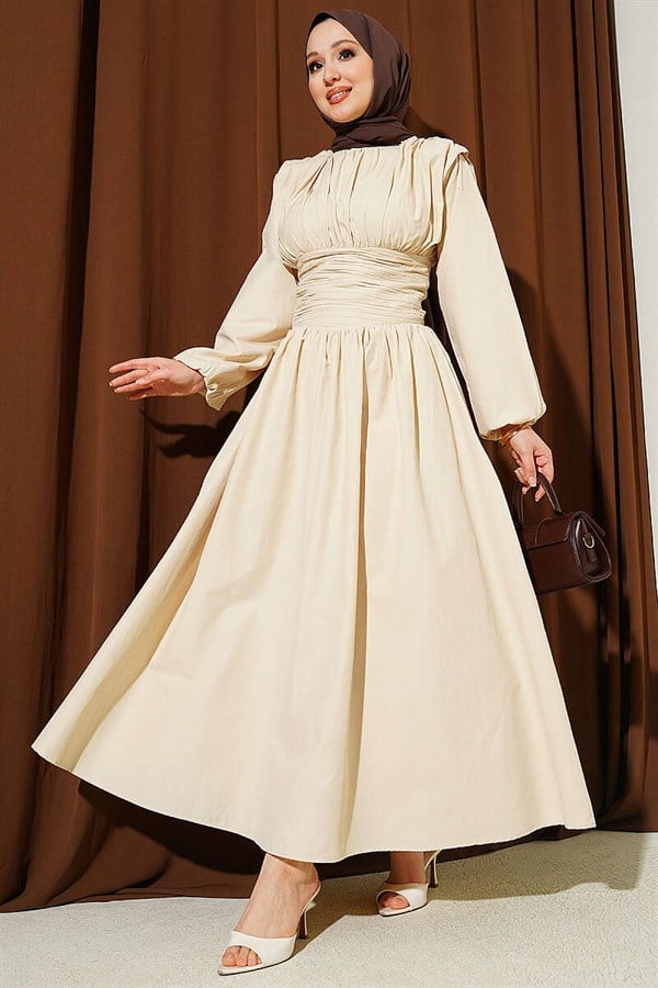 Waist-Gipeli Flared Dress Beige