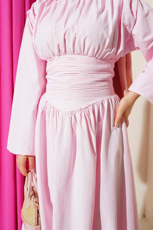 Waist Gipel Flared Dress Pink