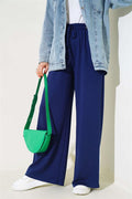 Waist Rope Tied Wide Trousers Navy Blue