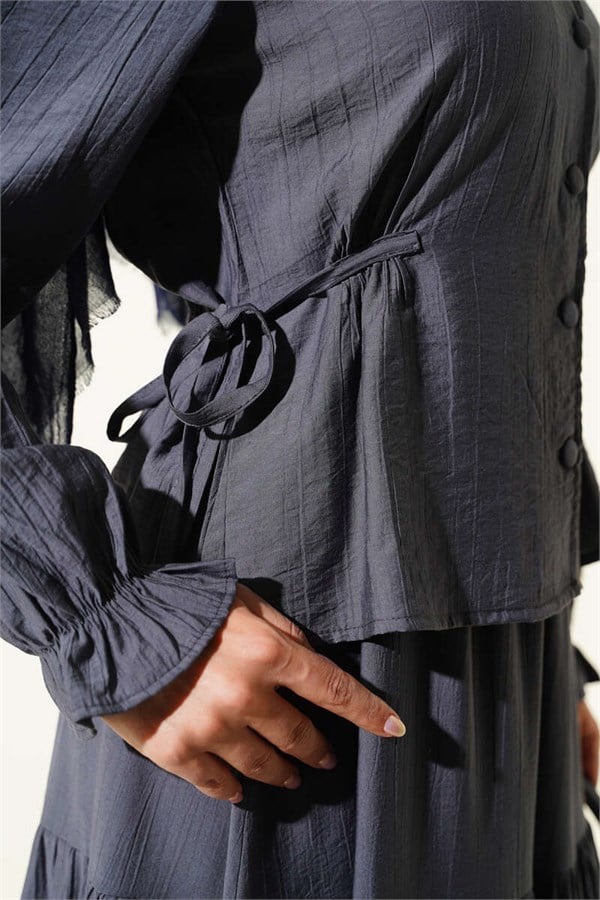 2 Piece Set Skirt with Belt Tie, Smoke Grey