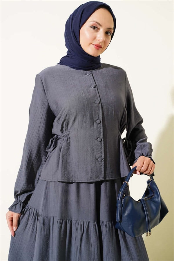 2 Piece Set Skirt with Belt Tie, Smoke Grey