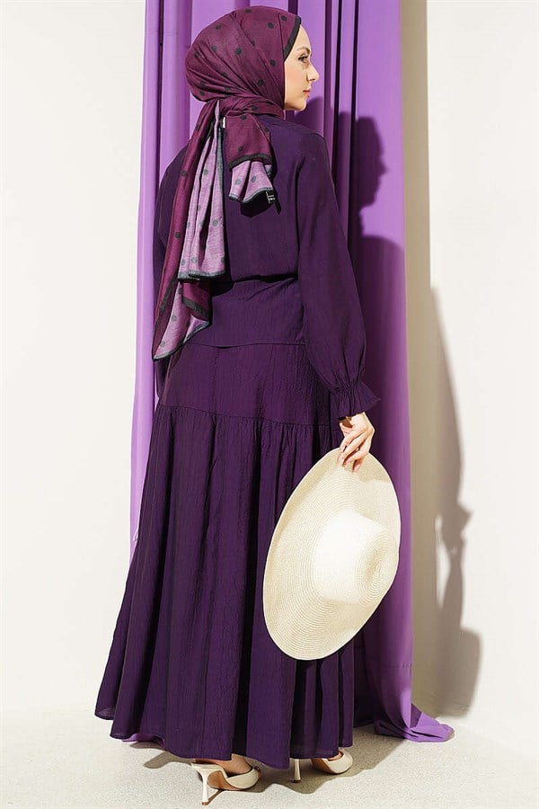 Two-Piece Skirt 2 Piece Set with Belt Tie, Purple