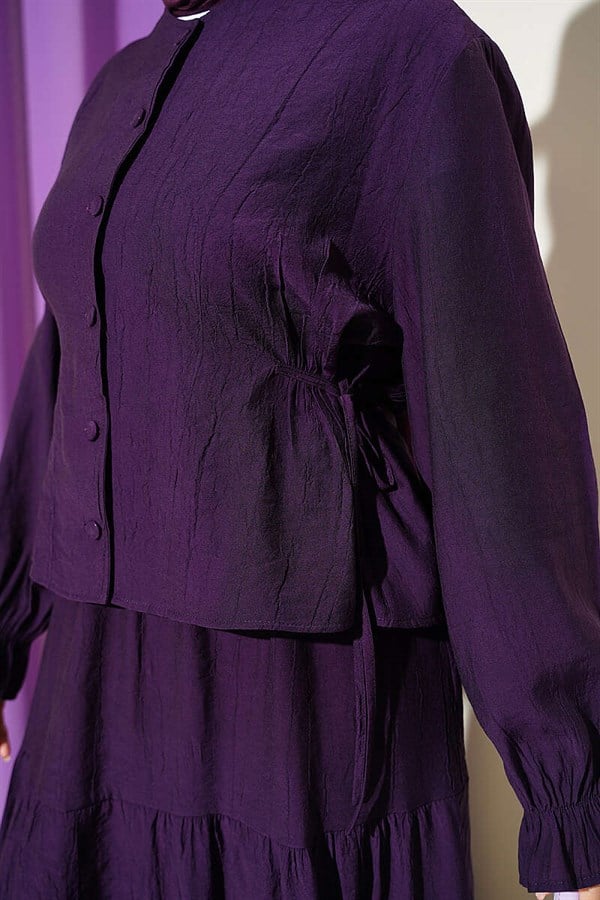 Two-Piece Skirt 2 Piece Set with Belt Tie, Purple