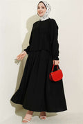 2 Piece Set with Belted Skirt, Black
