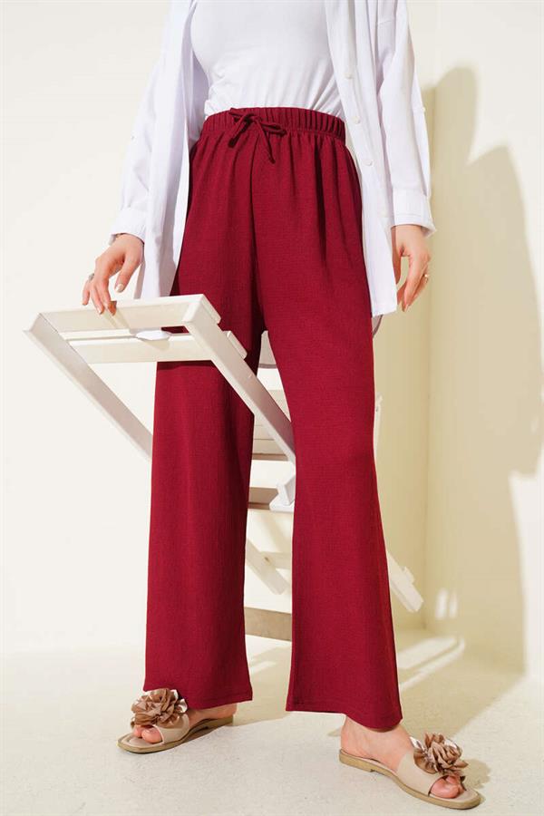 Burgundy Culotte Trousers with Waist Rope Detail