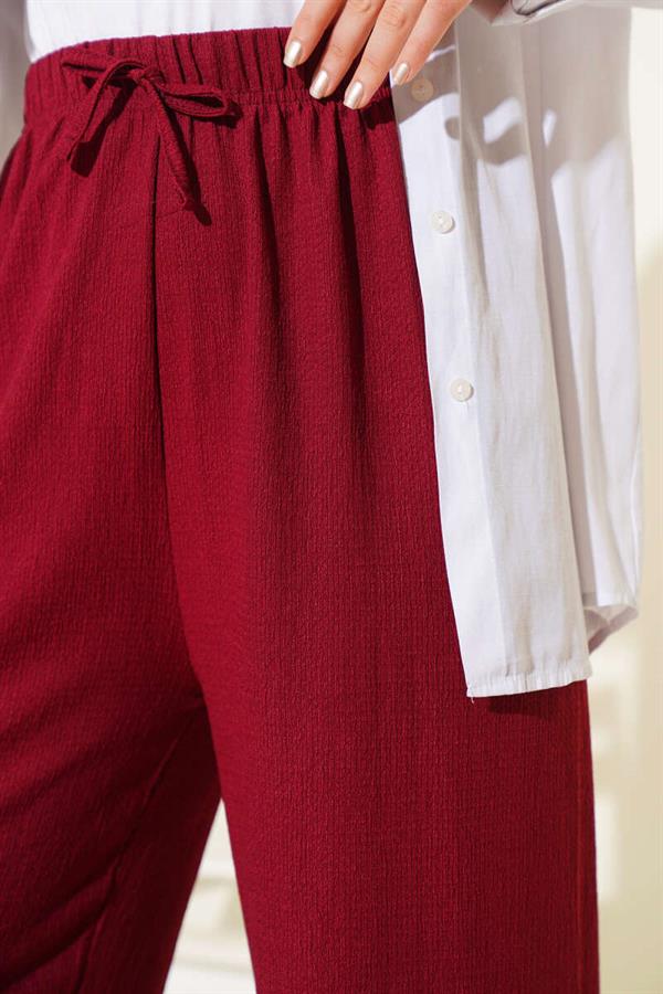 Burgundy Culotte Trousers with Waist Rope Detail