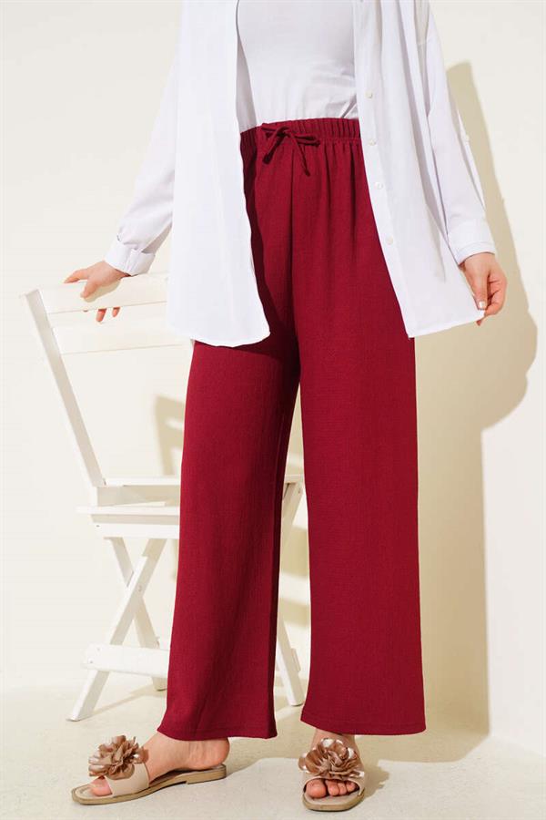 Burgundy Culotte Trousers with Waist Rope Detail