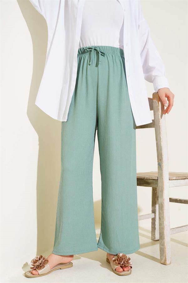 Waist Rope Detailed Crepe Trousers in Almond Green