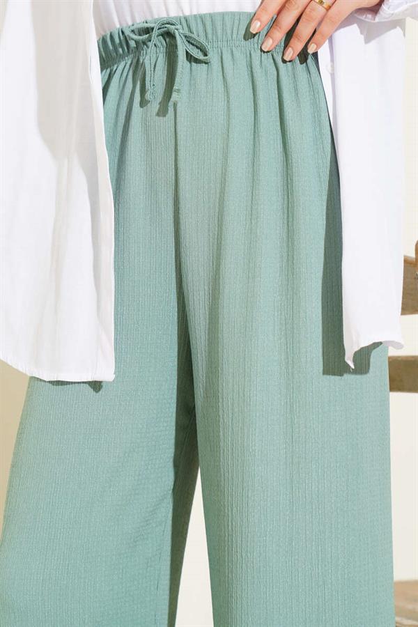 Waist Rope Detailed Crepe Trousers in Almond Green