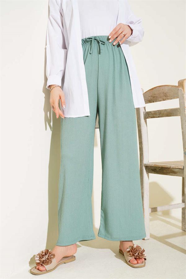 Waist Rope Detailed Crepe Trousers in Almond Green