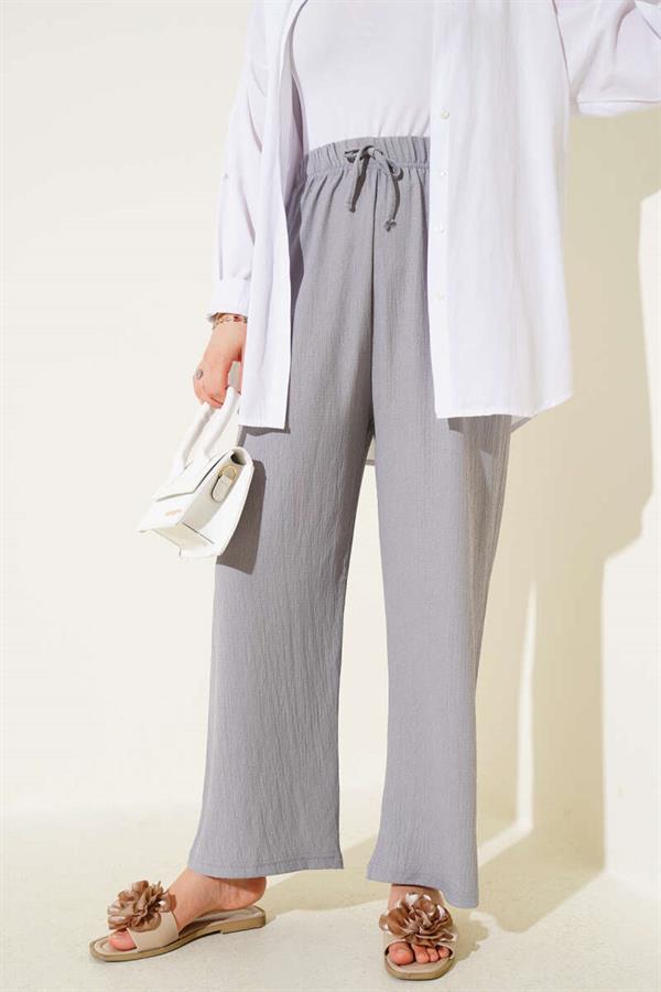 Waist Rope Detailed Crepe Trousers in Gray
