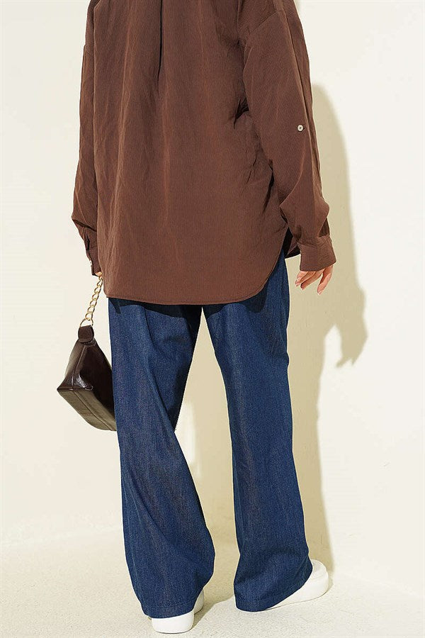 Navy Wide Leg Jeans with Drawstring Waist