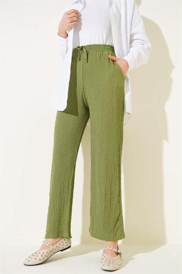 Waist Drawstring Embossed Trousers Green