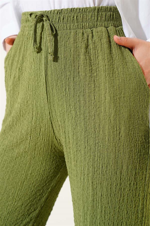 Waist Drawstring Embossed Trousers Green