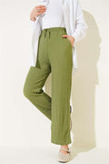 Waist Drawstring Embossed Trousers Green