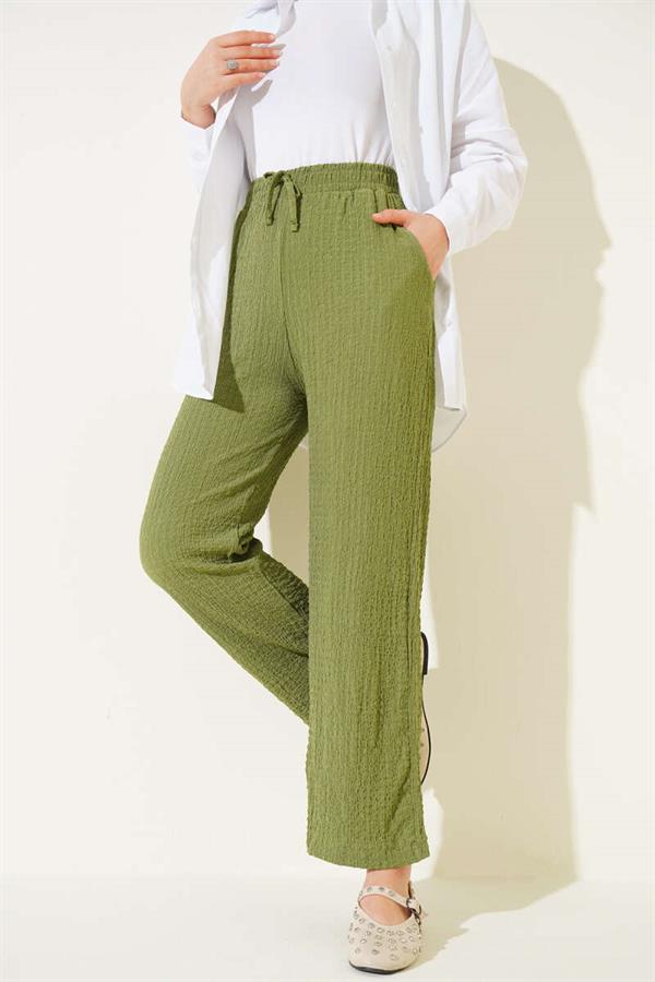Waist Drawstring Embossed Trousers Green