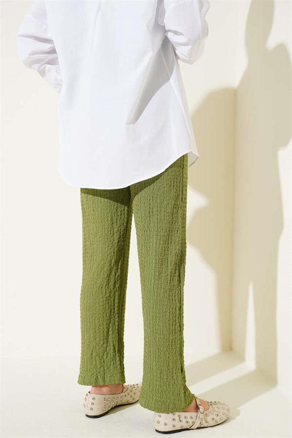 Waist Drawstring Embossed Trousers Green