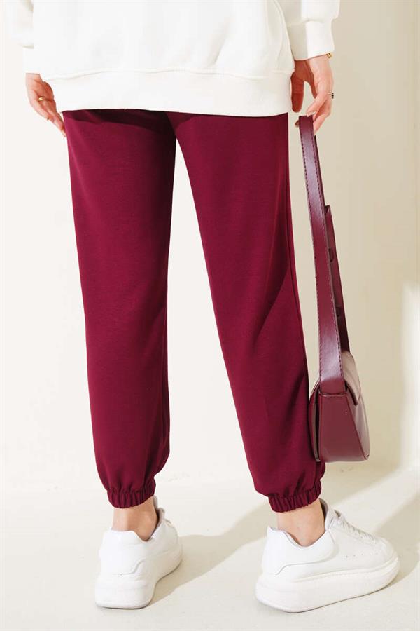 Waist String Elastic Leg Jogger Trousers Claret Red