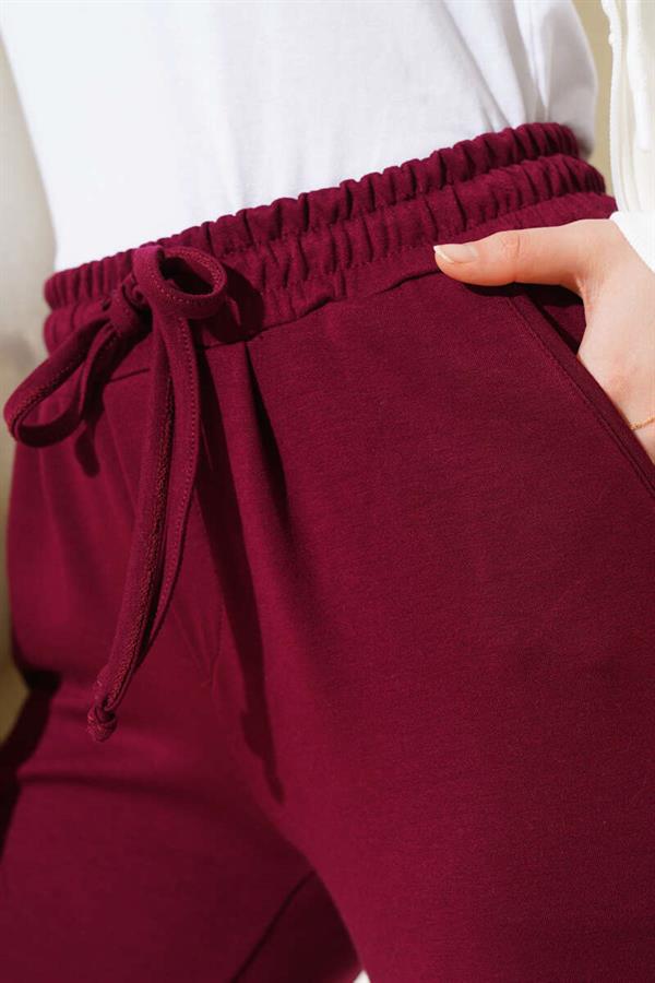 Waist String Elastic Leg Jogger Trousers Claret Red