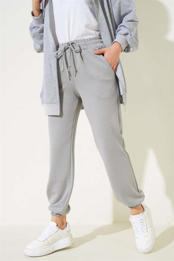 Elastic Waistband Jogger Pants Gray