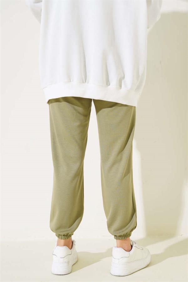Waist String Elastic Leg Jogger Pants Khaki