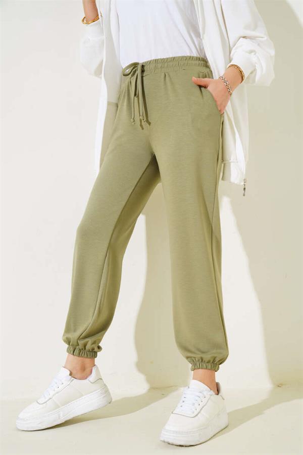 Waist String Elastic Leg Jogger Pants Khaki