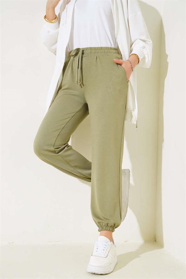 Waist String Elastic Leg Jogger Pants Khaki