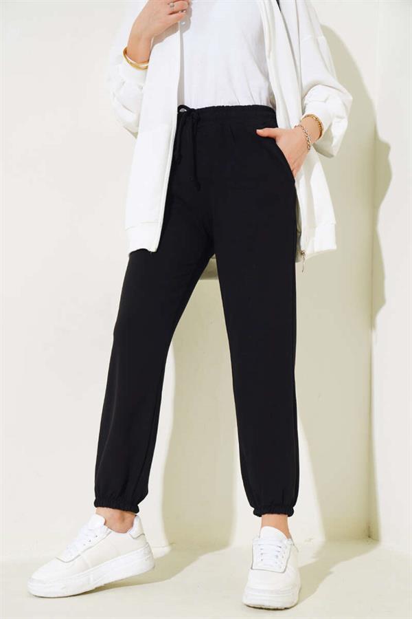 Elastic Waistband Jogger Pants Black