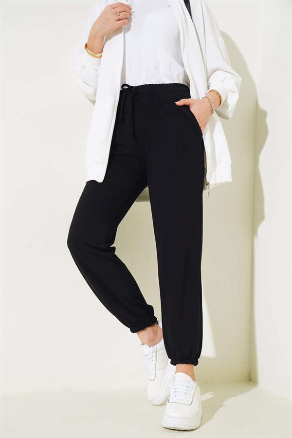 Elastic Waistband Jogger Pants Black