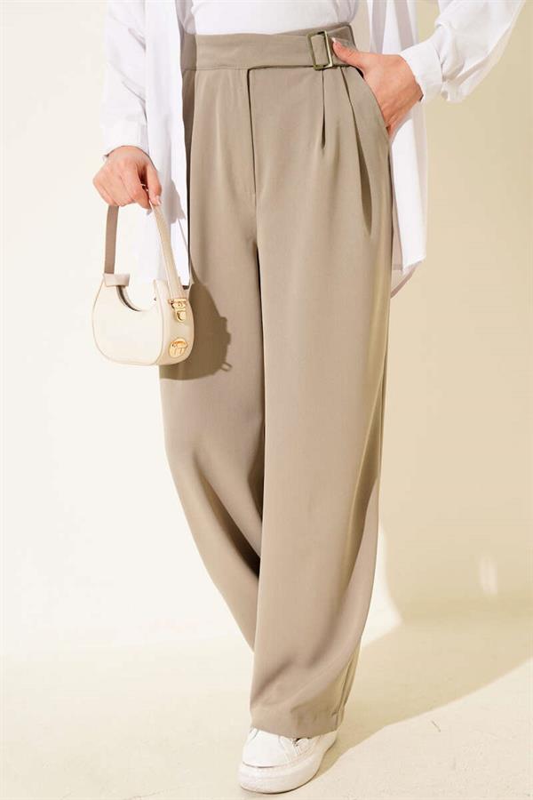 Waist Belt Buckle Palazzo Trousers Mink
