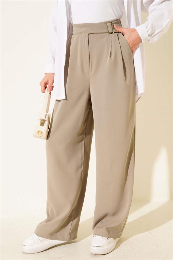 Waist Belt Buckle Palazzo Trousers Mink